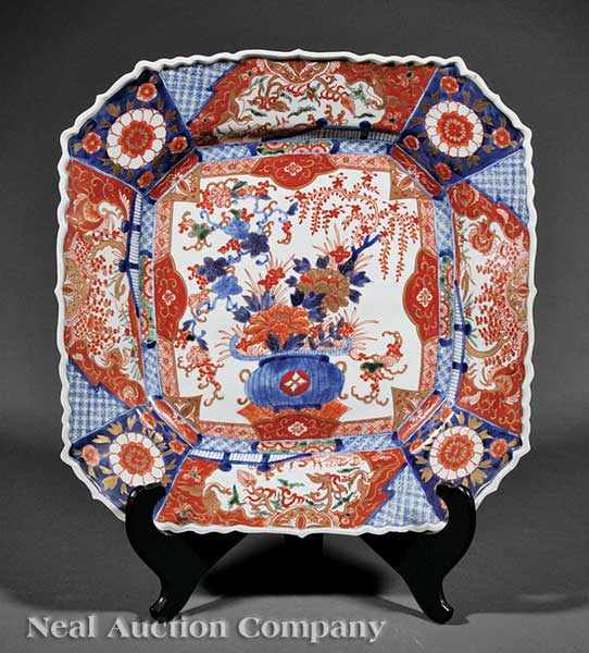 Appraisal: A Japanese Imari Porcelain Barbed Rim Square Platter late Edo