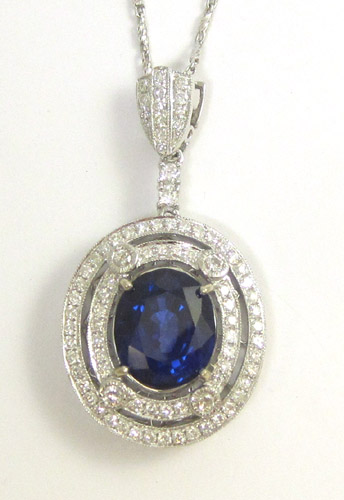 Appraisal: SAPPHIRE AND DIAMOND PENDANT NECKLACE suspended on a k white