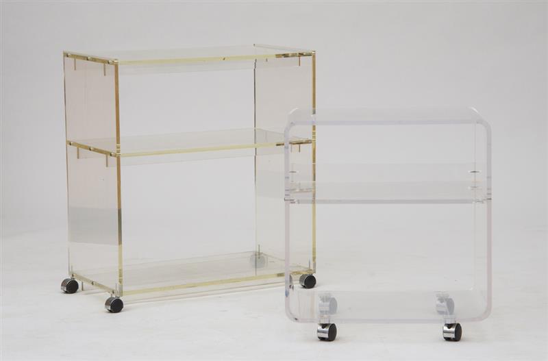 Appraisal: TWO LUCITE ROLLING CARTS With shelves on casters in to