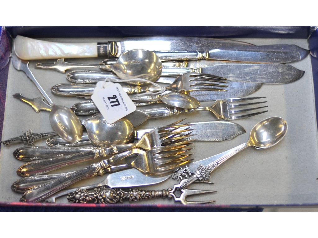 Appraisal: Lot comprising part fish cutlery set silver spoons etc