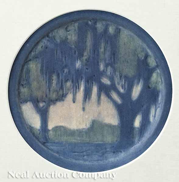 Appraisal: A Newcomb College Art Pottery Matte Glaze Circular Tile decorated