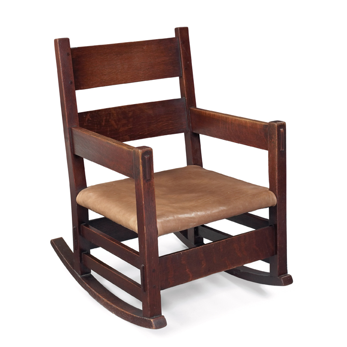 Appraisal: Gustav Stickley Thornden rocker early form with two horizontal slats