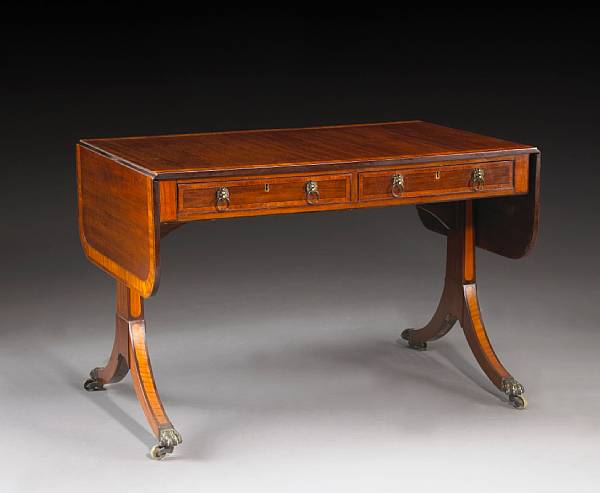 Appraisal: A George III crossbanded mahogany sofa table early th century