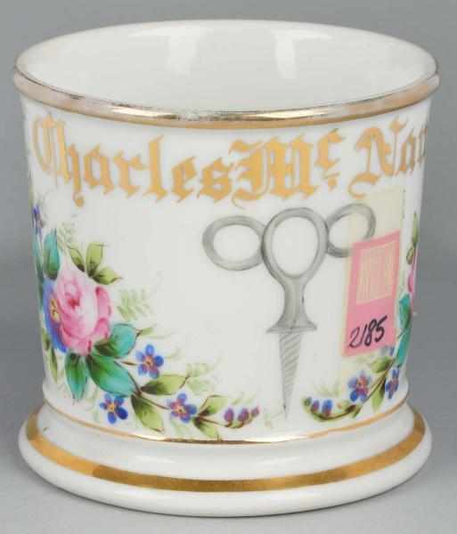 Appraisal: Corkscrew with Flowers Shaving Mug Description Gilt name Charles McNamee