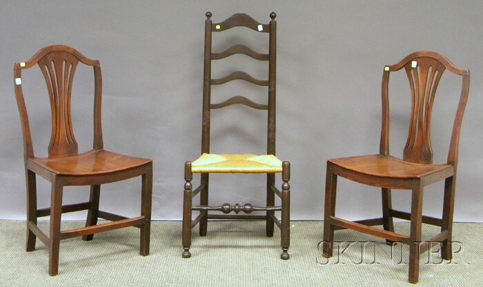 Appraisal: Pair of English Georgian Yewwood Side Chairs and a Slat-back