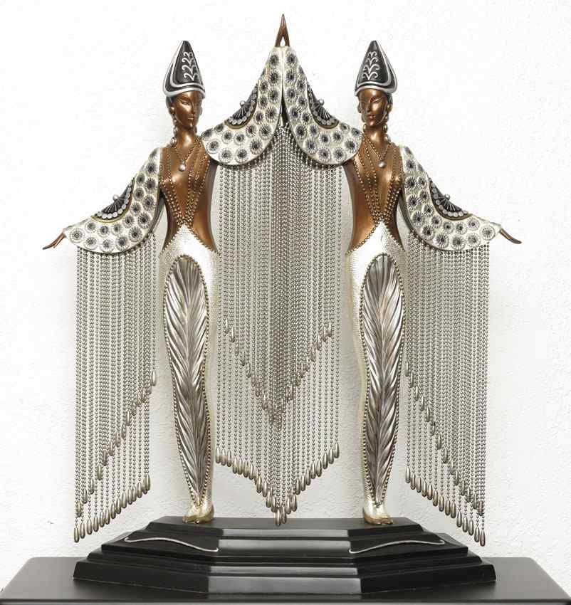 Appraisal: ERTE BRONZE ''LES BIJOUX DE PERLES'' Double figurine raised on