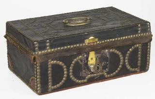 Appraisal: early th c hide covered document box with brass tacks