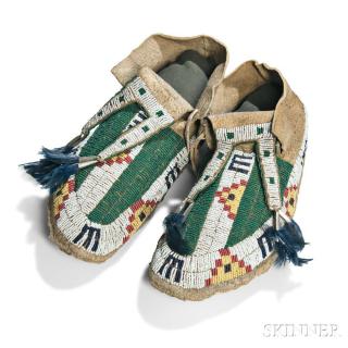 Appraisal: Lakota Beaded Hide Moccasins c last quarter th century beaded