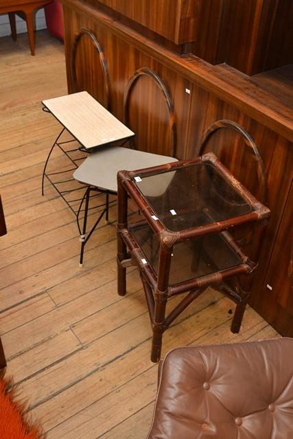 Appraisal: A BAMBOO GLAZED SIDE TABLE AND TWO BLACK METAL RETRO