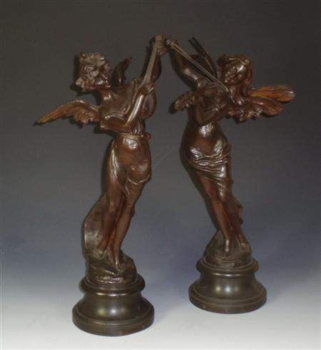 Appraisal: A pair of spelter figures marked 'Inspiration' and 'Melody Par