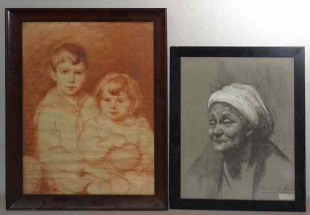 Appraisal: DAVIS Cecil Clark Works on Paper Sanguine of children together