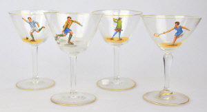 Appraisal: Four cocktail glasses c 's each painted with a sporting