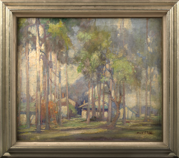 Appraisal: Arnold E Turtle American - View of a Cabin and