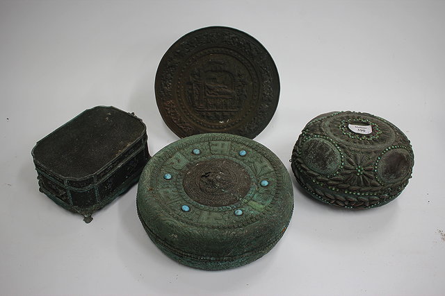 Appraisal: A MIDDLE EASTERN OVOID BOX inset with seeds turquoise beads