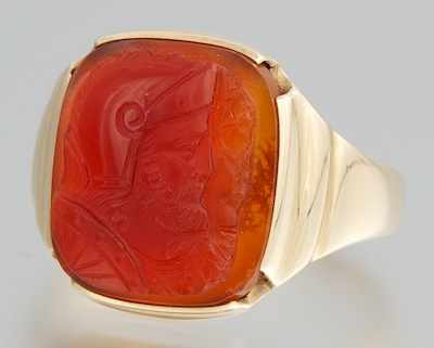 Appraisal: A Gentleman's Carnelian Cameo Ring k yellow gold setting featuring