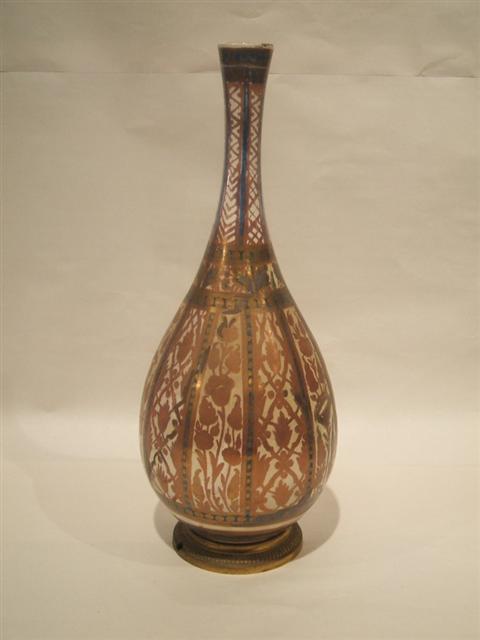 Appraisal: HISPANO-MORESQUE STYLE SLENDER PEAR -SHAPED VASE Painted with vertical bands