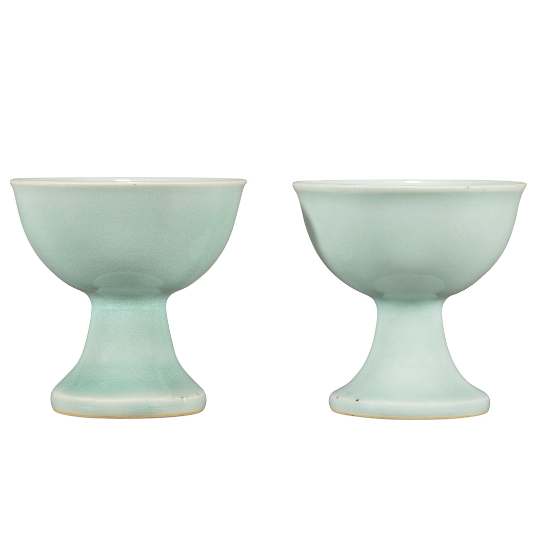 Appraisal: Pair of Chinese Celadon Glazed Porcelain Stem Cups th Century