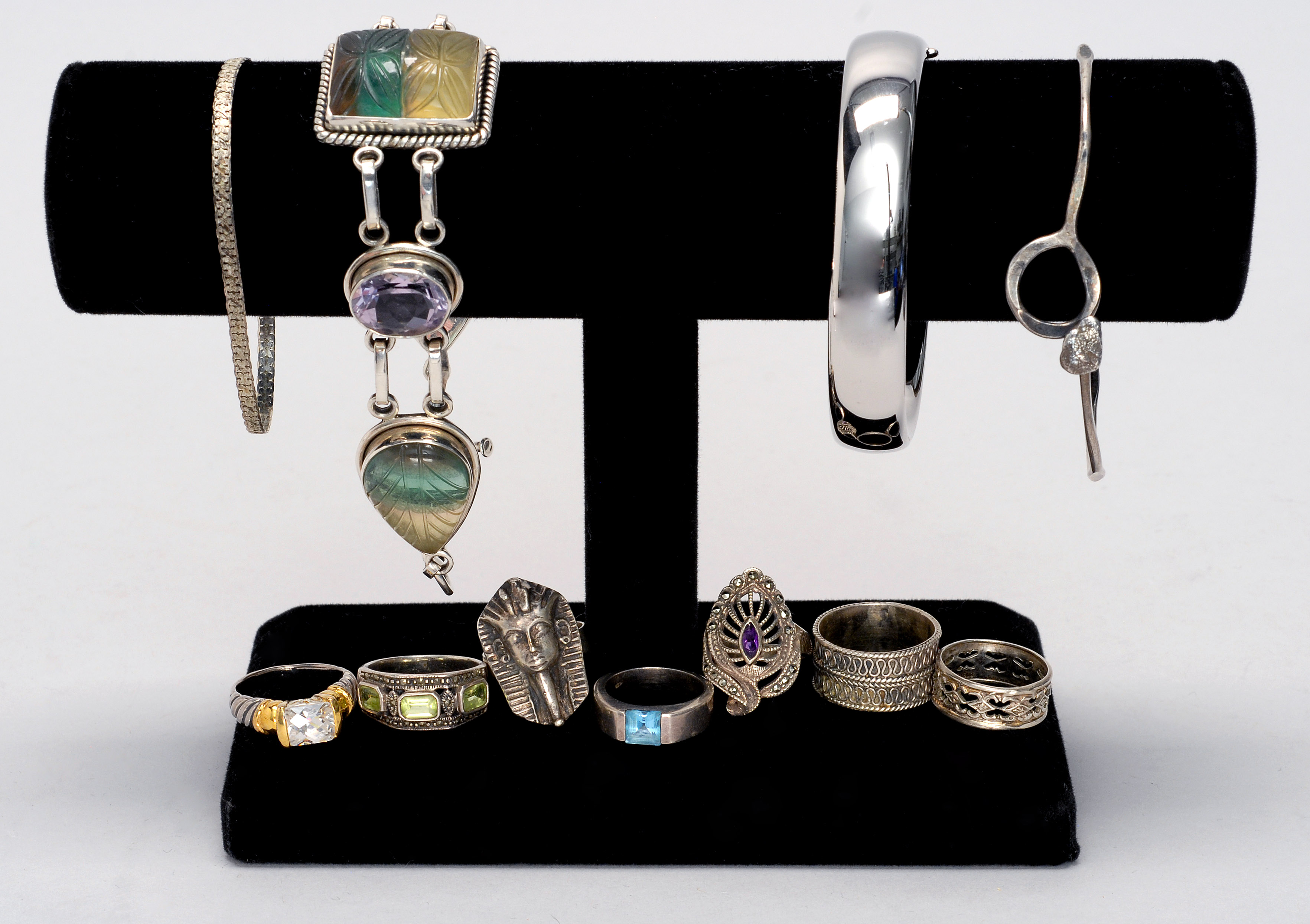 Appraisal: ELEVEN PIECES OF STERLING SILVER JEWELRY four bracelets and seven