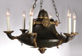 Appraisal: French Empire Gilt and Patinated Chandelier the domed circular body