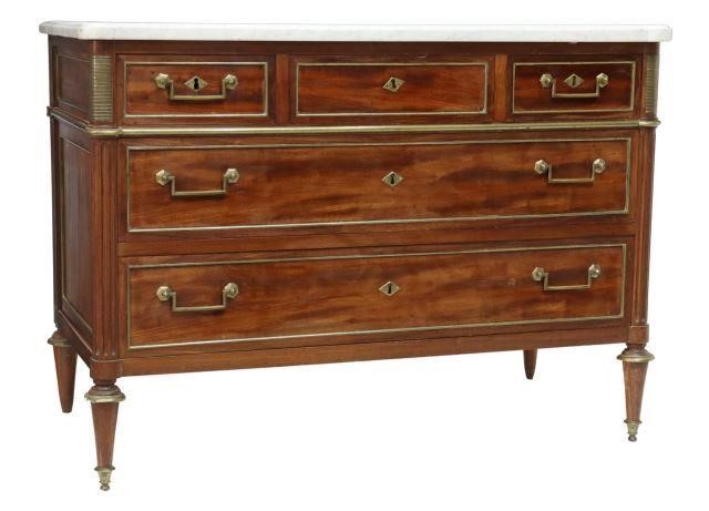 Appraisal: French Louis XVI style marble-top mahogany commode late th c