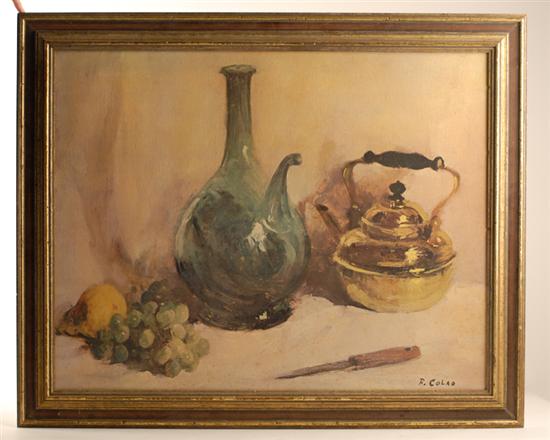 Appraisal: Rudolph Colao b New England Still Life with Wine Jug