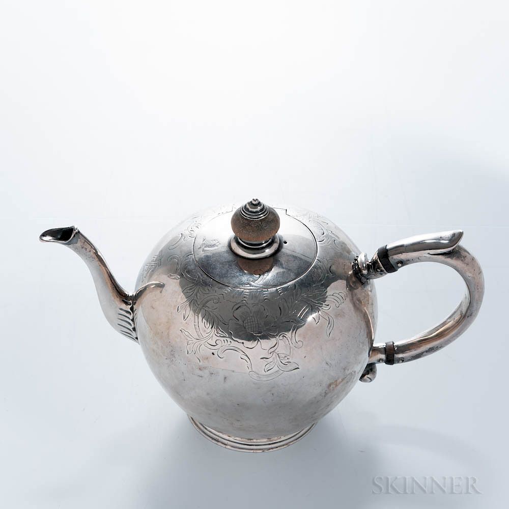 Appraisal: John Burt Silver Teapot John Burt Silver Teapot Boston second