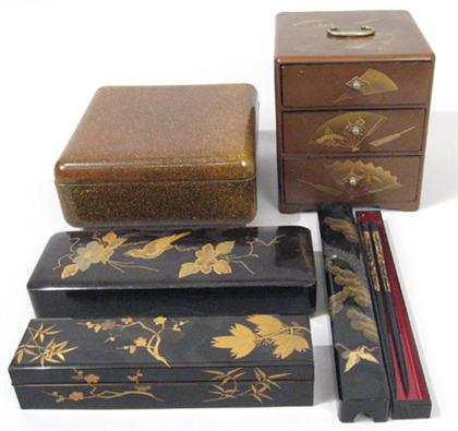 Appraisal: Five Japanese lacquer table items th century Including a three