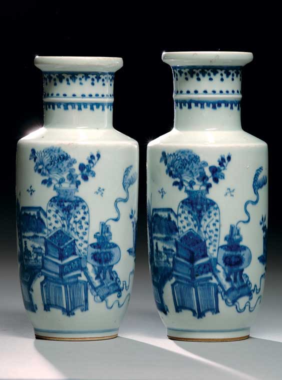 Appraisal: PAIR CHINESE BLUE AND WHITE VASES Pair Chinese Kangxi-style blue