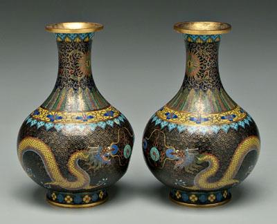 Appraisal: Pair Chinese cloisonn eacute vases ovoid with gilt rims confronting