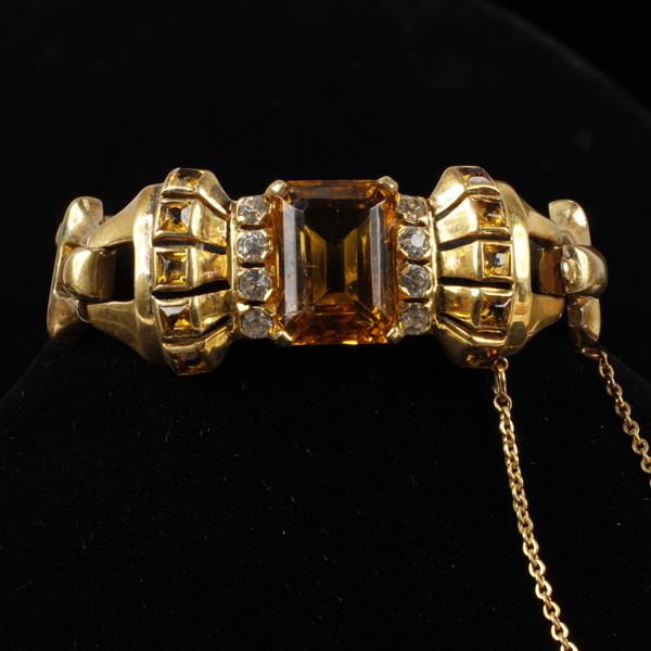 Appraisal: Sterling Gold Tone Retro Bracelet with Amber Glass Jewel Rhinestones