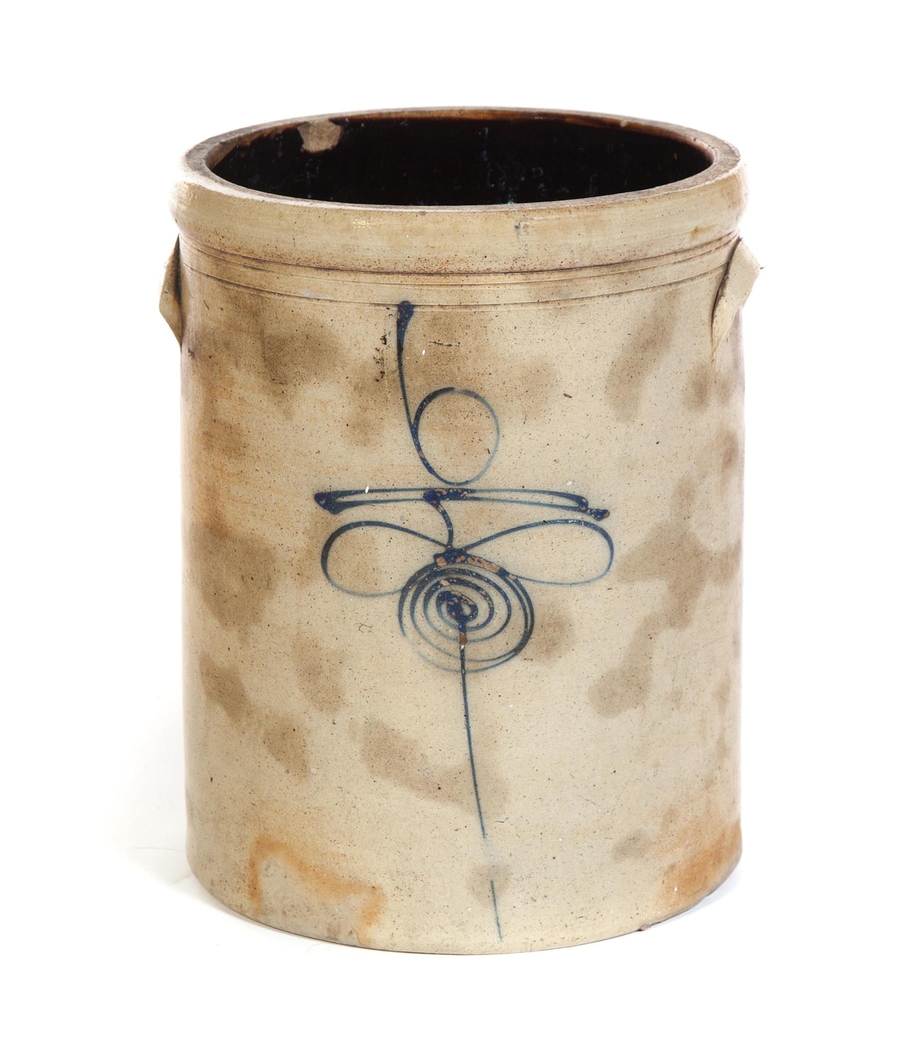 Appraisal: SIX-GALLON STONEWARE JAR WITH FREEHAND COBALT DECORATION American nd half-