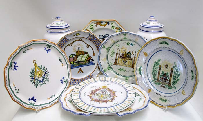 Appraisal: NINE PIECES FRENCH MASONIC FAIENCE th century style earthenware set