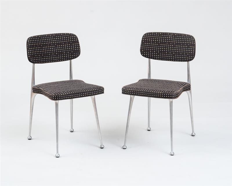 Appraisal: TWO SIDE CHAIRS AMERICAN Cast-aluminum and upholstery x x in