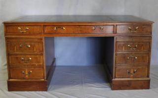 Appraisal: Yew Wood Leather Top Partners Desk Nice quality desk with