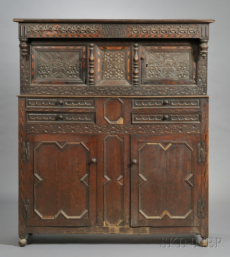 Appraisal: Carved Oak Cupboard th century and later Dutch or English