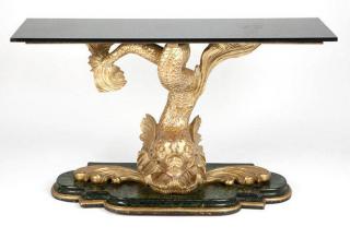 Appraisal: A Continental carved gilt painted wood console table The base