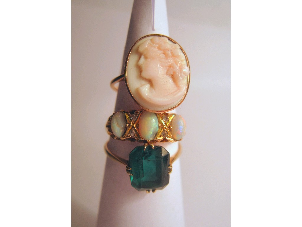 Appraisal: Lot comprising ct gold opal and diamond set dress ring