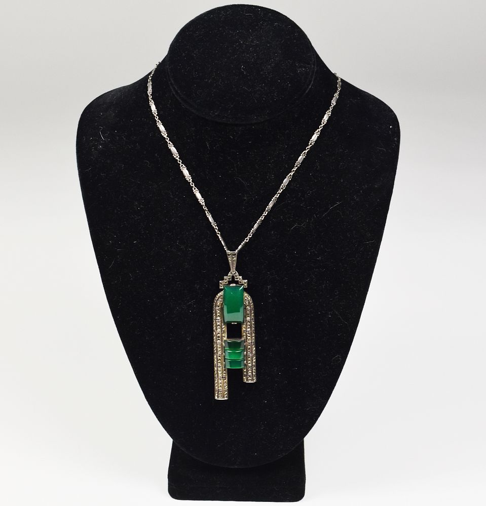 Appraisal: Theodor Fahrner Sterling Chrysoprase Necklace Art Deco Theodor Fahrner Pforzheim