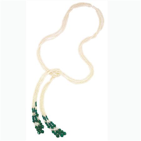 Appraisal: River Pearl and Green Onyx Lariat Estimate -