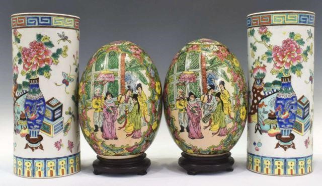 Appraisal: lot of Chinese items comprising hat stands each cylindrical depicting