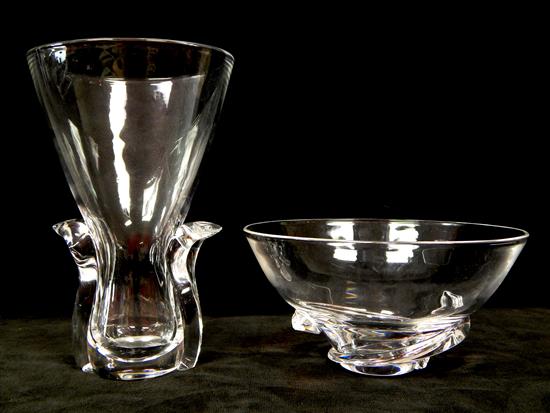 Appraisal: GLASS Steuben two pieces clear glass vase and round dish