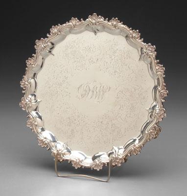 Appraisal: English silver tray shell and scroll border feet engraved floor