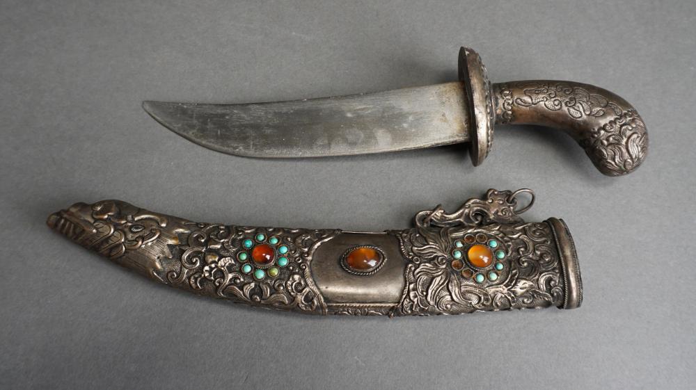 Appraisal: MIDDLE EASTERN KHANJAR DAGGER WITH STONE INLAID SHEATH LENGTH OVERALL