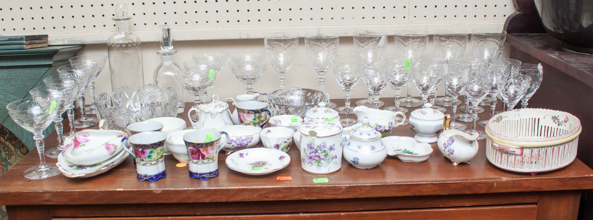 Appraisal: Assortment of glass porcelain articles including porcelain cups saucers French