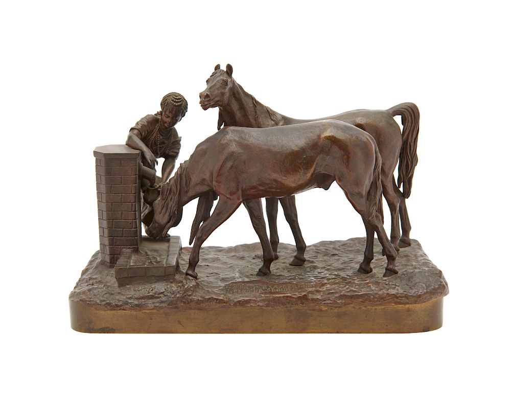 Appraisal: Russian Bronze depicting two horses and a woman by a