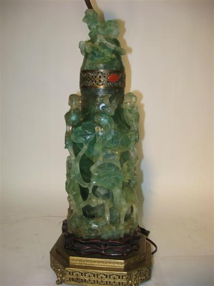 Appraisal: Green quartz covered vase th century