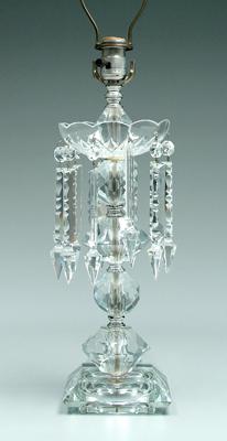 Appraisal: Clear glass lamp base panel cut pedestal and square base