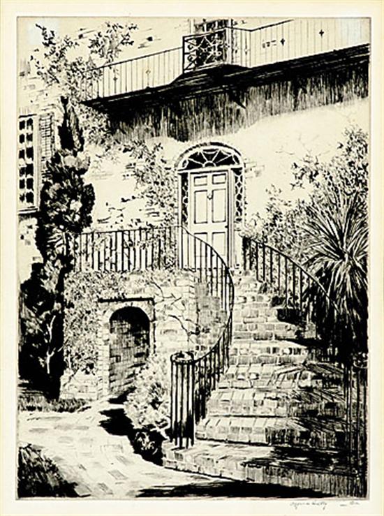 Appraisal: Alfred Hutty South Carolina - MY DOORWAY ON TRADD STREET