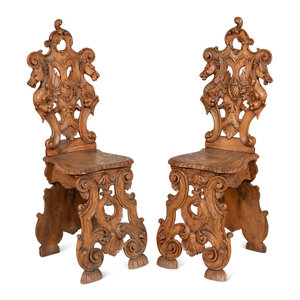 Appraisal: A Pair of Italian Carved Walnut Sgabello Chairs Early th