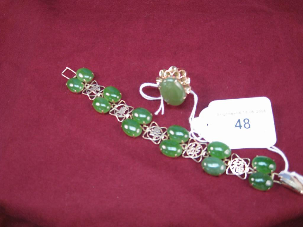 Appraisal: A k gold Bracelet set six pairs of oval green